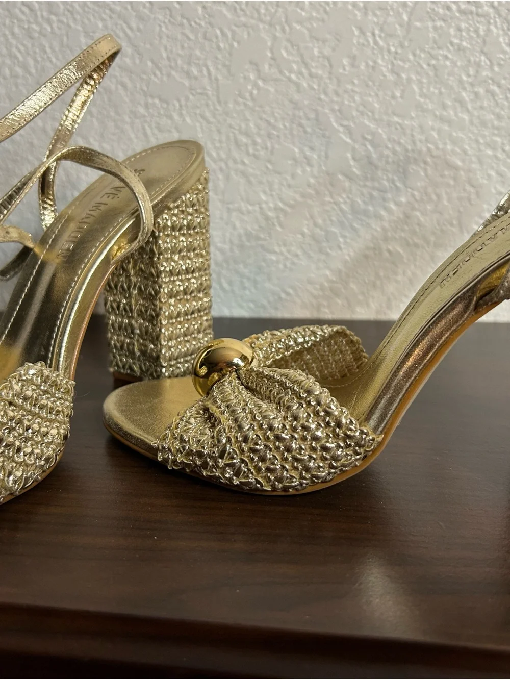 Steve Madden Gold Metallic Bow Block Heel Sandals